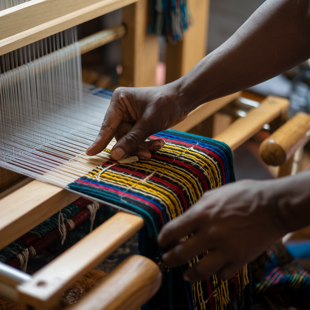 hands weaving African cloth